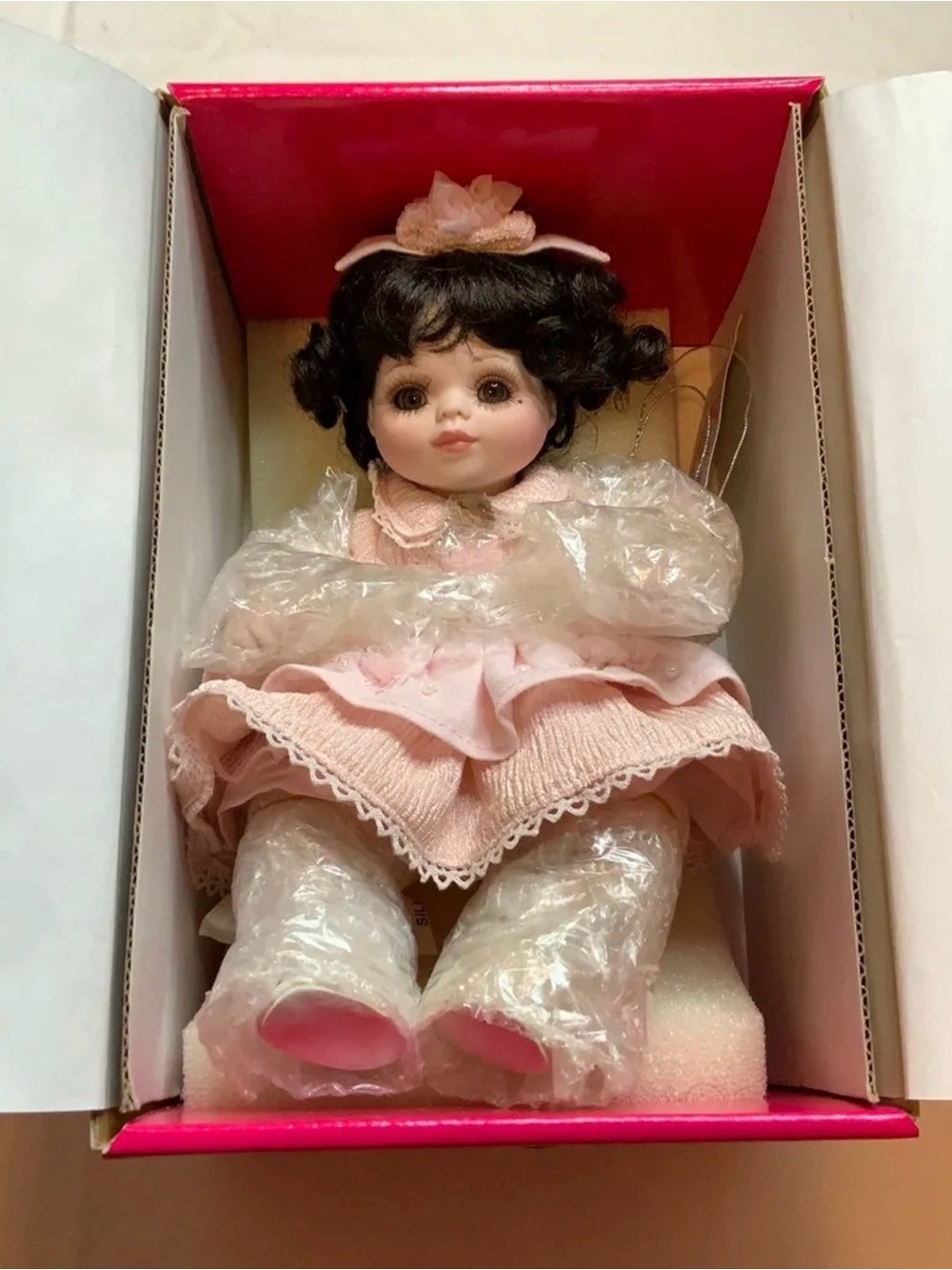 Porcelain Doll in Pink Dress - Collectible Home Décor